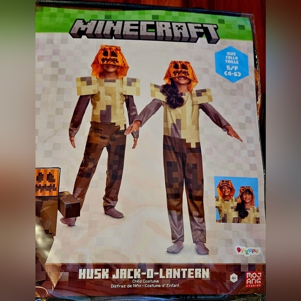 Minecraft Kids Hooded HalloweenCostume Jumpsuit Classic Husk JackO'Lantern - Picture 5 of 7